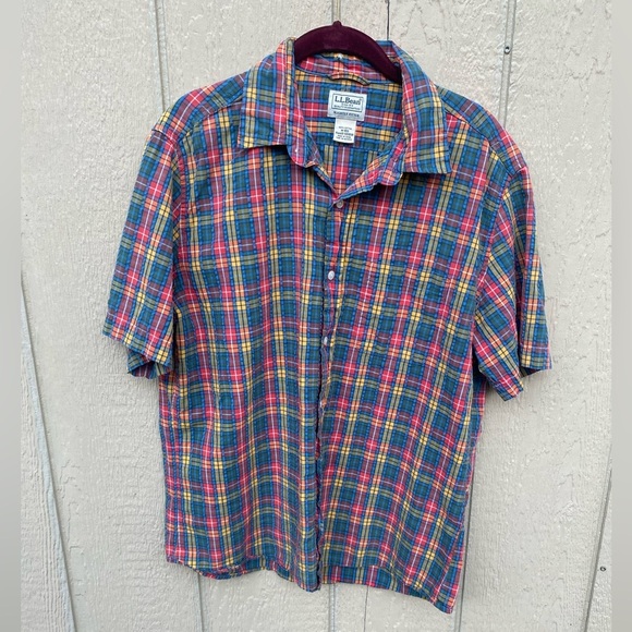 L.L Bean Plaid Button Down Short and Long Sleeve Shirts Mens Size Medium LOT - Picture 11 of 16